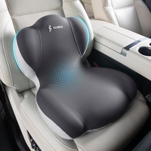 Image of FLORICH Memory Foam Truck Seat Cushion,Car Seat Cushion and Lumbar Support Pillow for Office Chair, Ergonomic Back Support & Sciatica Relief for Long Drives(Beige Grey)