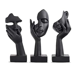 oliruim 3 Pcs Thinker Small Statue Set – Black Art Abstract Home Accent Figurines for Decor Woman Apartment Bookshelf Floating Shelf Coffee Table Office Desk Bathroom Counter Decor (3 Pcs Black, 6″)