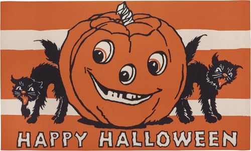Primitives-by-Kathy-Rug-Happy-Halloween-displaying-a-Vintage-Design-of-a-Jack-OLantern-and-Black-Cats-with-Happy-Halloween-Sentiment Primitives by Kathy Rug Happy Halloween displaying a Vintage Design of a Jack OLantern and Black Cats with Happy Halloween Sentiment