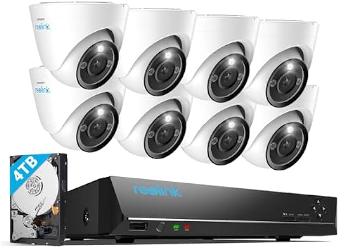 REOLINK 12MP PoE Security Camera System, 8pcs H.265 12MP Security Cameras Wired, Person Vehicle Pet Detection, Two-Way Talk, Spotlights Color Night Vision, 16CH NVR with 4TB HDD, RLK16-1200D8-A