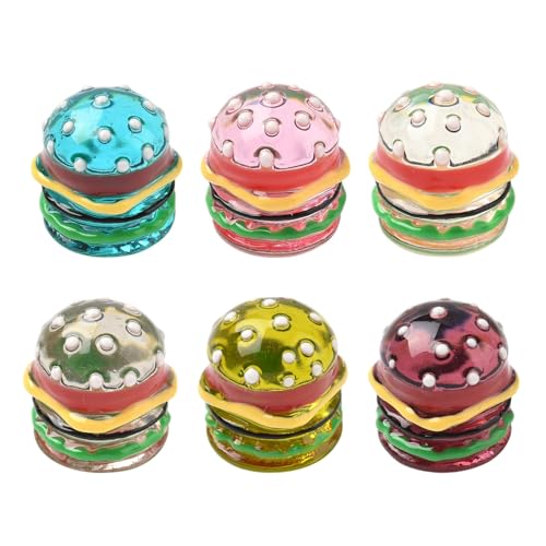 Ipotkitt 6 cabujones esmaltados de resina de 6 colores para hamburguesas, pan, comida rápida, hamburguesa, parte trasera plana, decoración para manualidades, coche, escritorio, mini decoración del