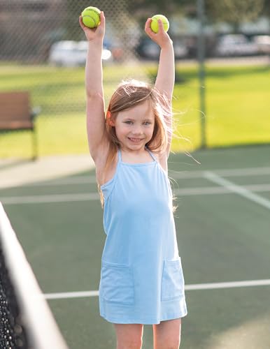 Arshiner Girls Dress with Shorts Casual Summer Spaghetti Straps One Piece Romper Dresses with Pockets for Kid 5-15 Y4