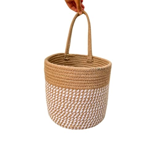 Image of JASMEY HOMES Wall Hanging Jute Basket for Vegetables /Newspaper Storage Box for Home /Milk Basket for Main Door Hanging from (White)