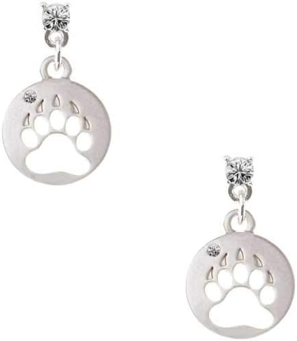Bear Paw Silhouette Crystal Post Earrings