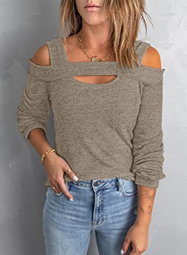 Image of Women Blouses and Tops Black White Colorblock Bell Sleeve Cold Shoulder Top Shirt