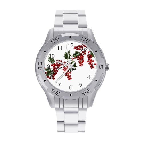 VstaDank Holly Berry Branches Watches for Mens Business Watch Stainless