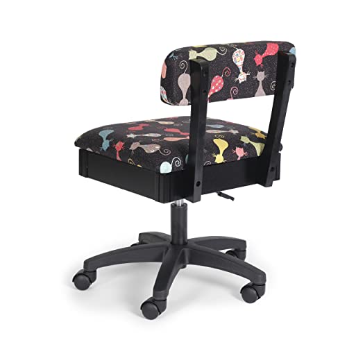Arrow Sewing HCAT Adjustable Height Hydraulic Sewing and Craft Chair with Under Seat Storage and Printed Fabric, Black Cat Fabric - Thumbnail 2