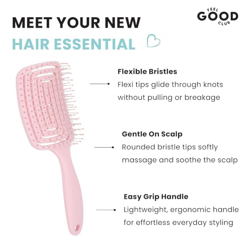 Image of Feel Good Club Paddle Hair Brush | Strong & Flexible Nylon Bristles for Detangling, Frizz-Control & Styling | Gentle On Hair and Scalp