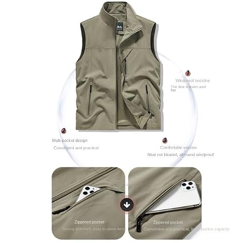 SNHVXLFW Gilet de pêche pour homme avec plusieurs poches - Veste de travail pour MV-Agus.ta - Veste légère sans manches pour la randonnée en plein air, vert, M – vue 2