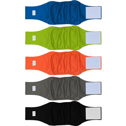 JoyDaog Wiederverwendbare Bauchbänder für Hunde, (5er Pack) Premium waschbare Windeln für Hunde Windeln für Rüden, M