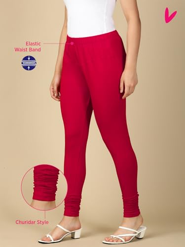 Image of Lux Cozi PYNK Solid Premium Cotton Lycra Churidar Leggings for Women | Regular Fit Elastic Waist Full Length Women Leggings | Free Size