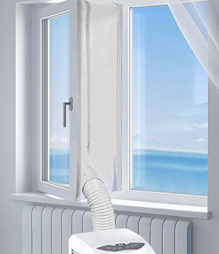 AirLock Window Seal for Portable Air Conditioner, 400 cm Flexible Cloth Sealing Plate Window Seal with Zip and Adhesive Fastener for Mobile Air-Conditioning Units