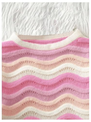 MakeMeChic Girl's Colorful Striped Sweater Top Long Sleeve Crew Neck Fall Lightweight Pullover3