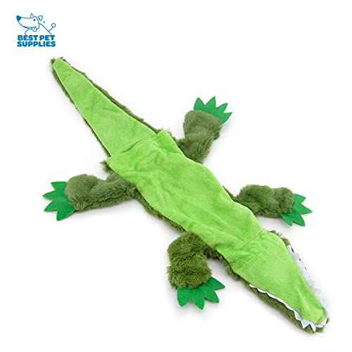 Image of Best Pet Supplies 2-in-1 Stuffless Squeaky Dog Toys with Soft, Durable Fabric for Small, Medium, and Large Pets, No Stuffing for Indoor Play, Holds a Plastic Bottle - Alligator, Large (Pack of 3)