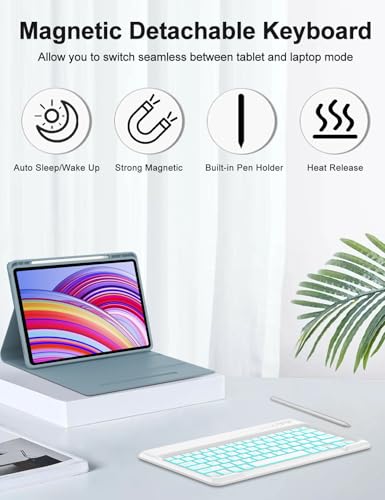 Image of Keyboard Case for Redmi Pad Pro / Xiaomi Poco Pad 12.1 Inch Case with Backlit Keypad, Detachable Wireless Key Board Cover with Pen Holder for Xiaomi Redmi Pro 12.1 inch 2024, 7-Color Backlight, Blue