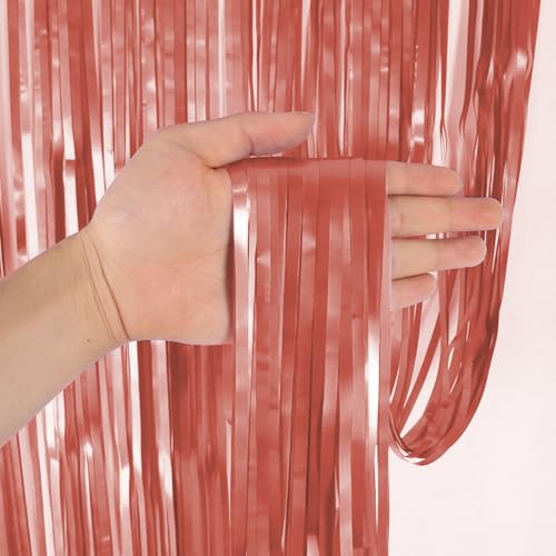 Image of Party Propz Large Rose Gold Foil Curtains For Decorations - 4 Pcs (3.3ft x 8.2 ft each) Huge Rose Gold Curtains For Birthday Decoration | Rose Gold Birthday Decorations | Birthday Foil Curtains
