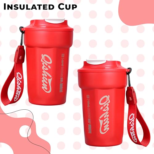 Image of Kraptick Vacuum Insulated Coffee Cup, 316 Food Grade Steel Portable Thermal Coffee Mug, Double Wall Insulated Cup with Large Capacity Designed for Hot and Cold Bevrages-(Red)(450ml)