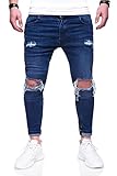 kaputte jeans englisch  Rello & Rees Herren Destroyed Jeans Hose JN-3299 [Dunkelblau, W29/L32]