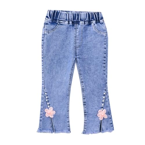 Baby Little Girl Casual Denim Jeans Bow Print Back High Waist Hip Hop Streetwear Purple Girl Clothes