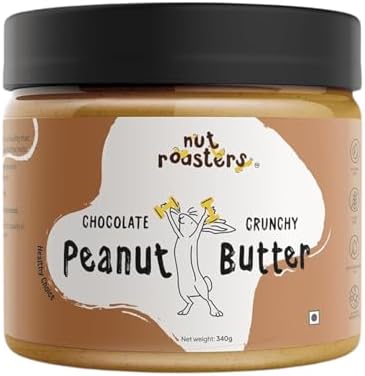 Nut Roasters Chocolate Peanut Butter Crunchy 340g | 32g Protein | Tasty & Healthy Nut Butter Spread for Breakfast | Unsweetened | Cholesterol Free | No Added Sugar | Gluten Free | 100% Pure Roasted Peanuts