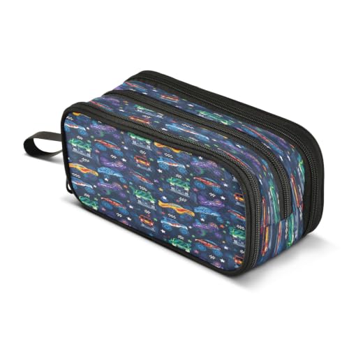 Image of Truck Car Pencil Case 3 Compartment Pen Bag Large Pouch Holder Box School Portable Stationery Storage Bag for Teen Girls Boys