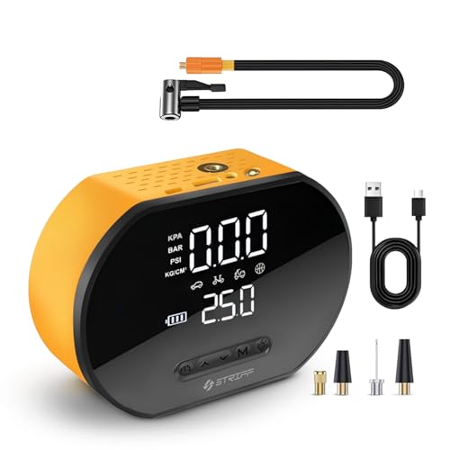 Image of STRIFF AirEdge Tire Inflator Portable with 2-in-1 Rechargeable & Corded Power, 150 PSI Tyre Inflator with Digital Display, Air Pump with LED & Auto ShutOff, Ideal for Car, Bike, Cycle and Ball