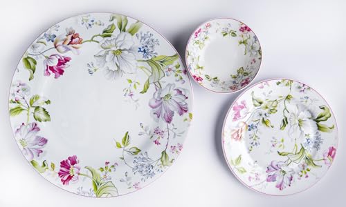 Image of GOLDEN QUEEN'S Handcrafted 12 Pieces Dinner Set | 4 Dinner Plates, 4 Small Bowls & 4 Snack Plates | Perfect for Hosting Guests and Daily Meals - Garden Splendor