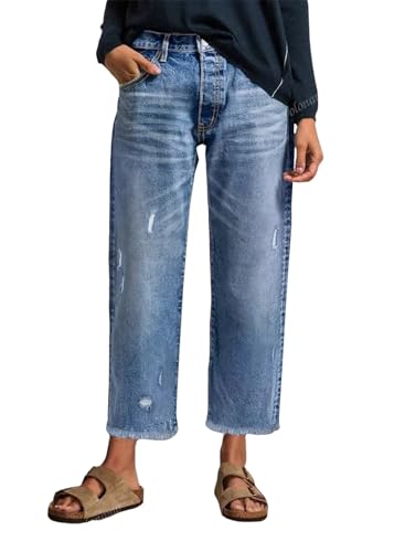 EVALESS Women Jeans Stretchy Boyfriend Straight Leg Denim Pants Washed