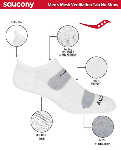 Saucony Men's Rundry Mesh Ventilating Comfort Fit Performance Tab Socks Available in M-XL (6, 12 Pairs)2