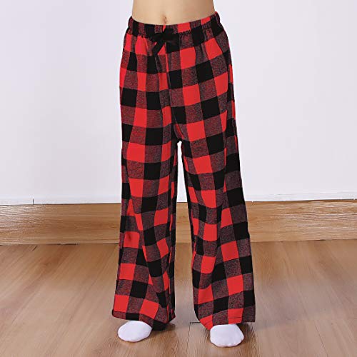 Image of Kids Girl's Christmas Pants Red Plaid Buffalo Bottom Black Stretch Sweatpants Elastic Casual Soft Lounge Pants