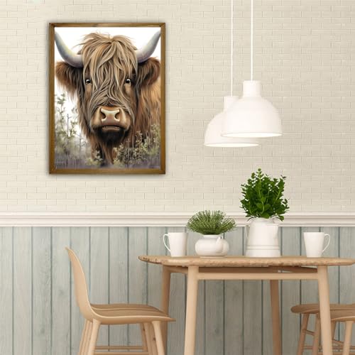 Kit peinture diamant 5D vache des Highlands pour adulte : broderie diamant de salon 30x40 cm