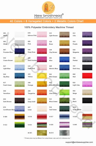 New brothread 50 Spools Embroidery Machine Thread Kit Including 40 Colors+8 Variegated Colors+2 Metallic Colors are Compatible with Janome Singer Pfaff Husqvarna Embroidery Sewing Machines