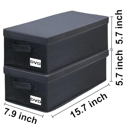 DVD Storage Boxes - 2 Pack DVD Case Holder Organizer - 15.7" x 7.9" x 5.7", Holds 50 Full Case DVDs | 100 DVDs Slim Discs, Desktop or Closet DVD Organizer Can Store Blu-ray | Game | Movie