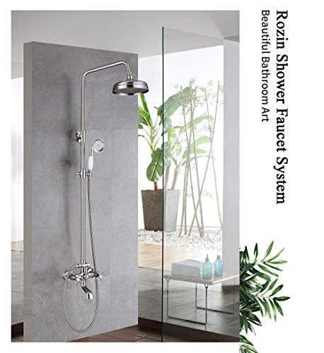 Rozin Brushed Nickel Bathtub Shower Faucet System 8-Inch Rainfall Showerhead + Handheld Spray Wall Mounted #TOP5
