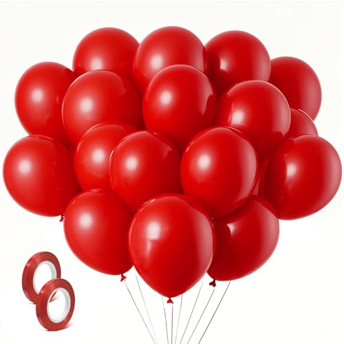 Image of Red Balloons Red Birthday Decorations 100 Pack 12 inch Round Latex Balloons for Wedding Anniversary Birthday Valentine's 4th of July Independence Memorial Day Patriotic Party Decorations