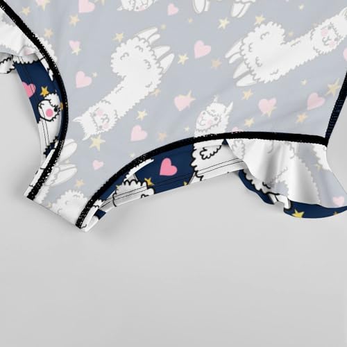 Image of Girls One Piece Swimsuit Cute Alpacas Hearts Stars Ruffles Swimwear Bathing Suits 3-12 Years