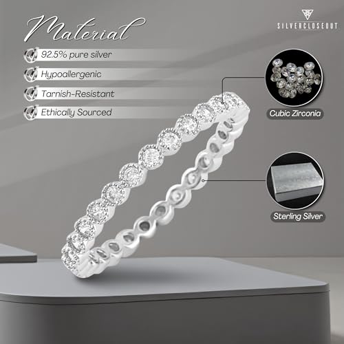 Rhodium Plated Sterling Silver Cz Cubic Zirconia Stackable Womens Eternity Band Promise Ring for Ladies (Size 4-11)2