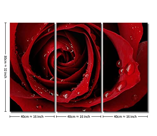 Canvas Print Wall Art Painting For Home Decor Front Red Rose Bright Fresh Color Rose Water Drops On The Petal Modern Giclee Stretched And Framed Artwork For Living Room #TOP6