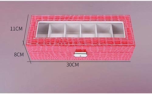 Dustproof Pink Storage Box, Women's Wrist Watch Display Box, Glass Display Box for Window, Crocodile Pattern, Ladies,6 Digits,Friendly32