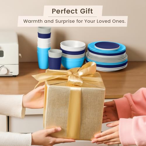 Image of Homienly 40 PCS Wheat Straw Plates and Bowls Sets, Cups Sets, Service for 8, Unbreakable Microwave and Dishwasher Safe Dinnerware Sets,Reusbale Plastic Dishes Set - Island, Matte