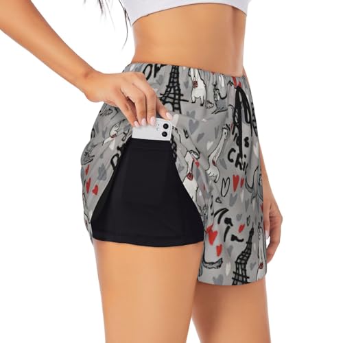 Short de yoga double couche femme respirant avec imprimé furets original