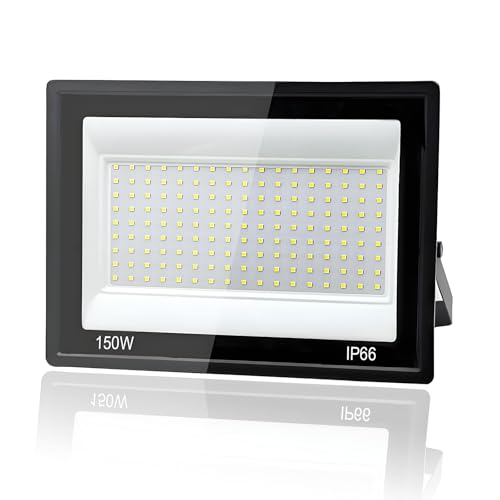 Tkdaksy Focos LED Exterior 150W, 1M Cable Blanco Frío 6500K Proyector LED Exterior, Resistente al Agua IP66 Foco Proyector LED, 15000LM para Terrazas, Patios, Cuadrado, Parques, Garajes, Fábricas