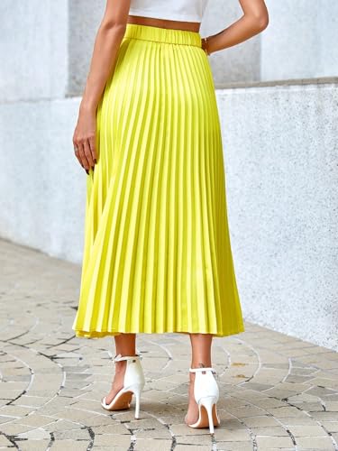 Trend Women's Summer Basic Skirt Solid Color High Waist Pleated Elegant Office Skirt Business For Beach2