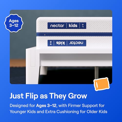 Image of Nectar Kids Twin Mattress 8 inch - 2-Sided Design for Growing Children Ages 3-12+ - Pressure Relieving Memory Foam - Fiberglass Free - 365 Night Trial - Mattress in a Box