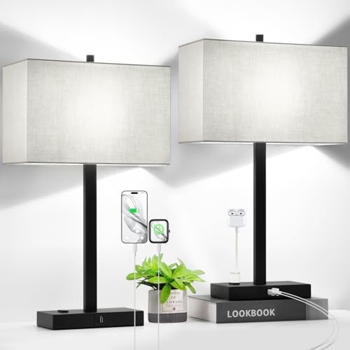 21" Touch Bedside lamps with 2 USB & AC Outlets, 3-Way Dimmable B...