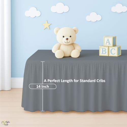 Image of Cottington Lane Dark Grey Crib Skirt Dust Ruffle 14 inch Drop, Fits 28 inch x 52 inch