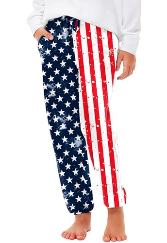 Image of Deerose 4th of July Pants American Flag Drawstring Sweatpants with Pockets 5-14 Years