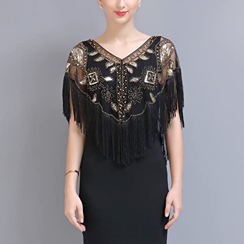 1920s Women’s Shawl Wraps Sequin Beaded Bridal Shawls Flapper Evening Cape3