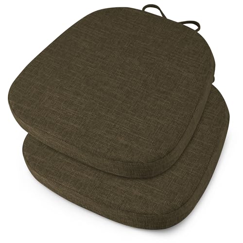 Image of OVOV 14x14 Chair Cushions for Metal Dining Chairs Set of 2 Khaki | Non Slip, Washable Removable Cover with Ties, Textured, for Dining Room, Kitchen Cafes Bistro Patio, Stackable Chairs
