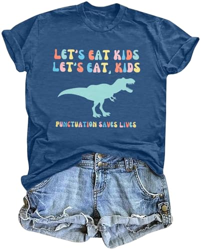 MYHALF Teacher Shirt Women Grammar Tshirt: Funny Dinasour Graphic T Shirt Teacher Gifts Kindergarten Teacher Life Tops